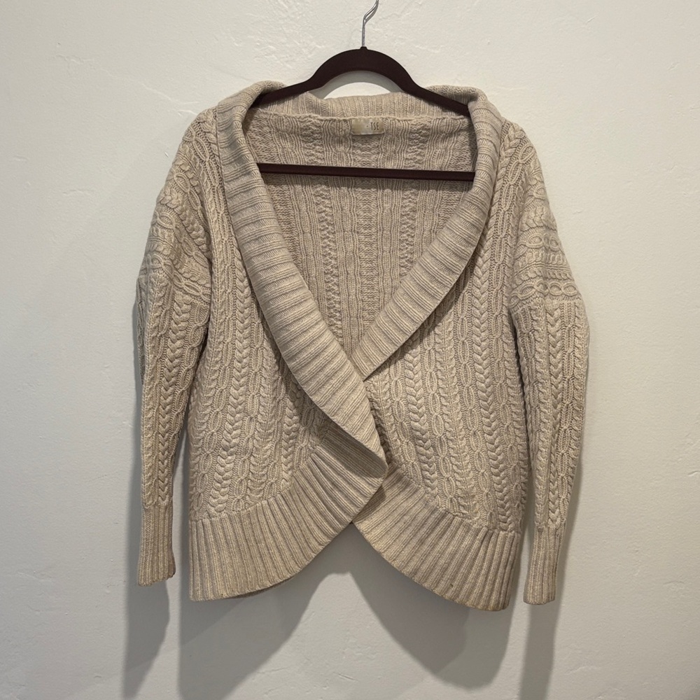 TSE Cream Cable Knit Cardigan